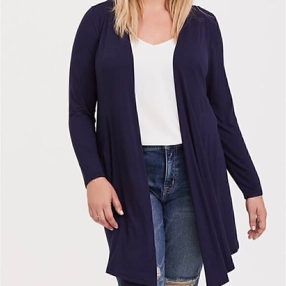 Torrid Navy Open Front Long Cardigan Sweater Size 0 - Picture 2 of 10